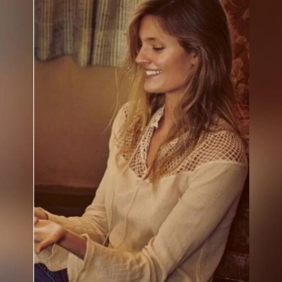 NWT Free People On the Island Crochet Neckline Yoke Blouse - Size XS - Picture 2 of 9